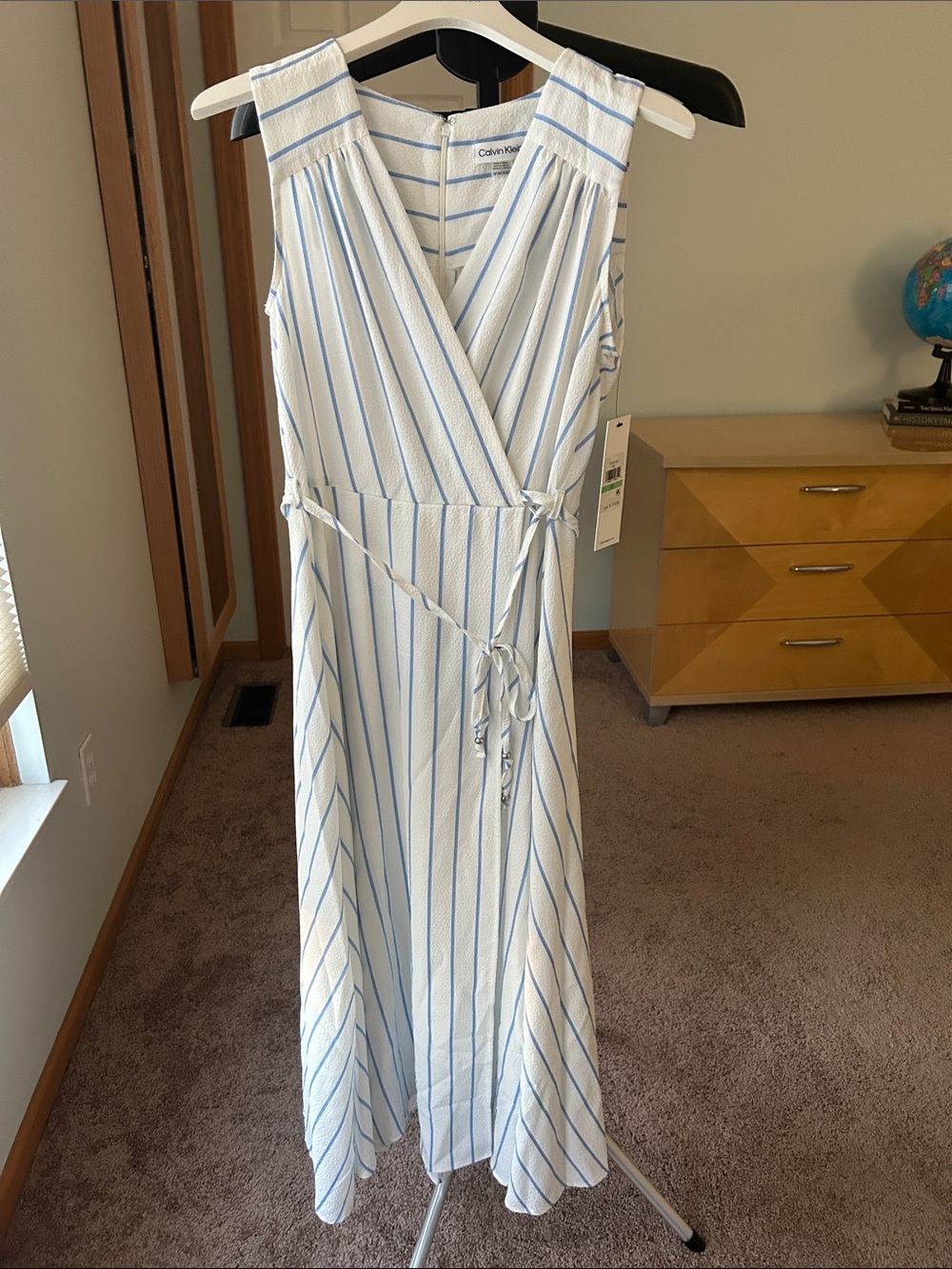 Calvin Klein White Dress with Light Blue Stripes